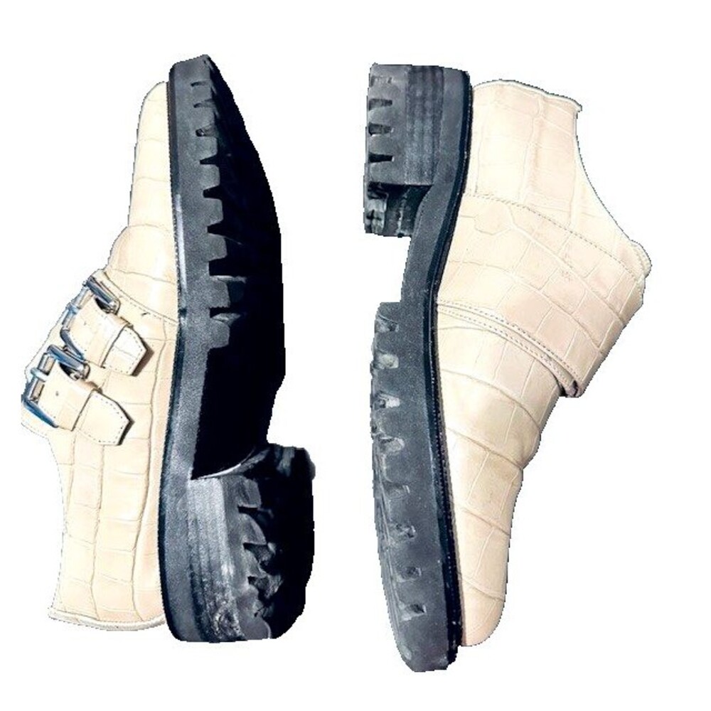 Aerosoles Crocodrile Pattern Platform Chunky Heel Lug Sole Cream Penny Loafers 7